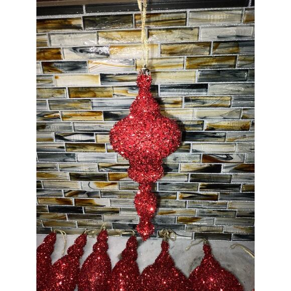 16 Red Dipped Glitter Christmas Tree Bulb Finials Ornaments Holiday Decor - Picture 5 of 9